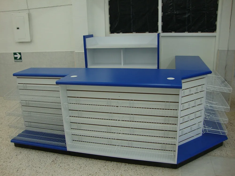 Mostrador con panel ranurado color azul