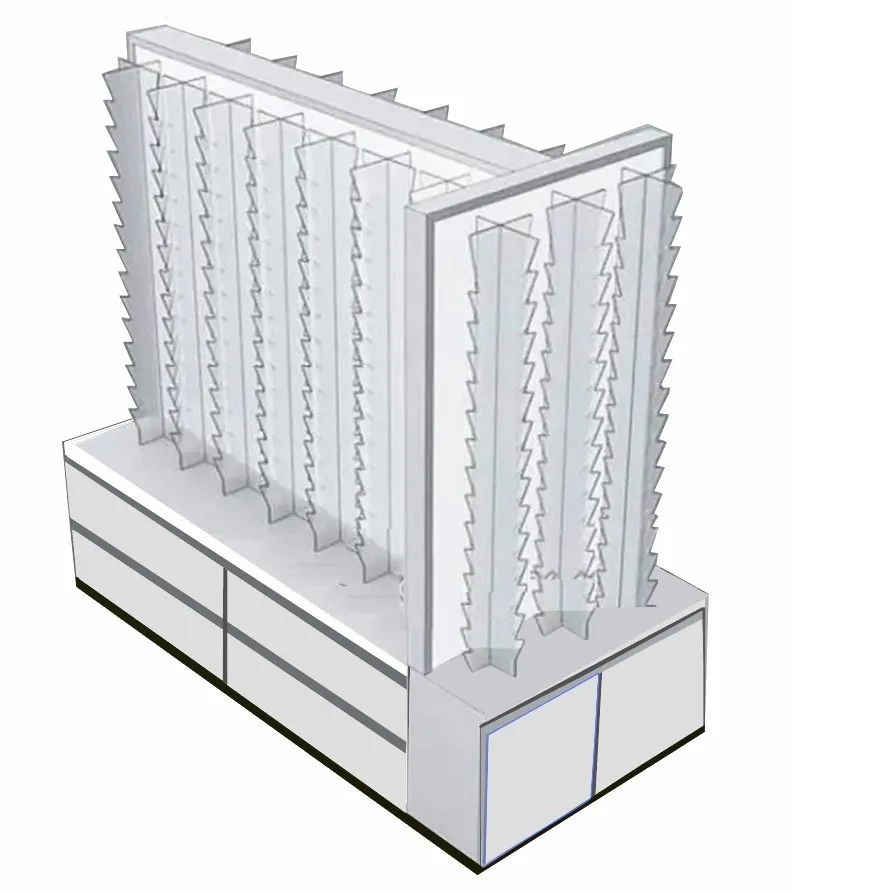 Góndola de óptica con panel ranurado (render 3D)
