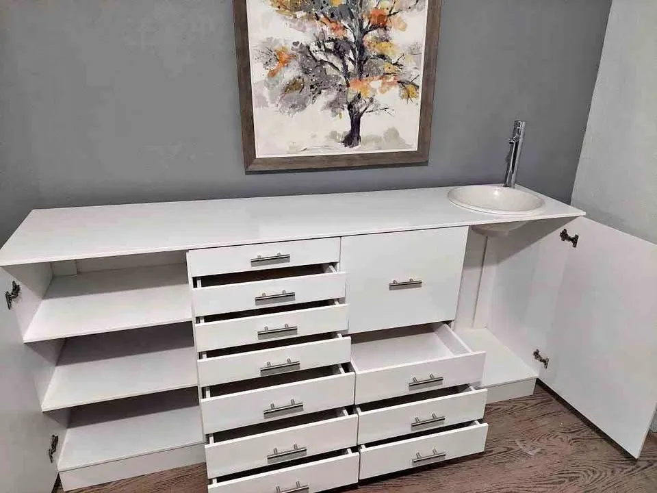 Mostrador para laboratorio dental en L con múltiples cajones