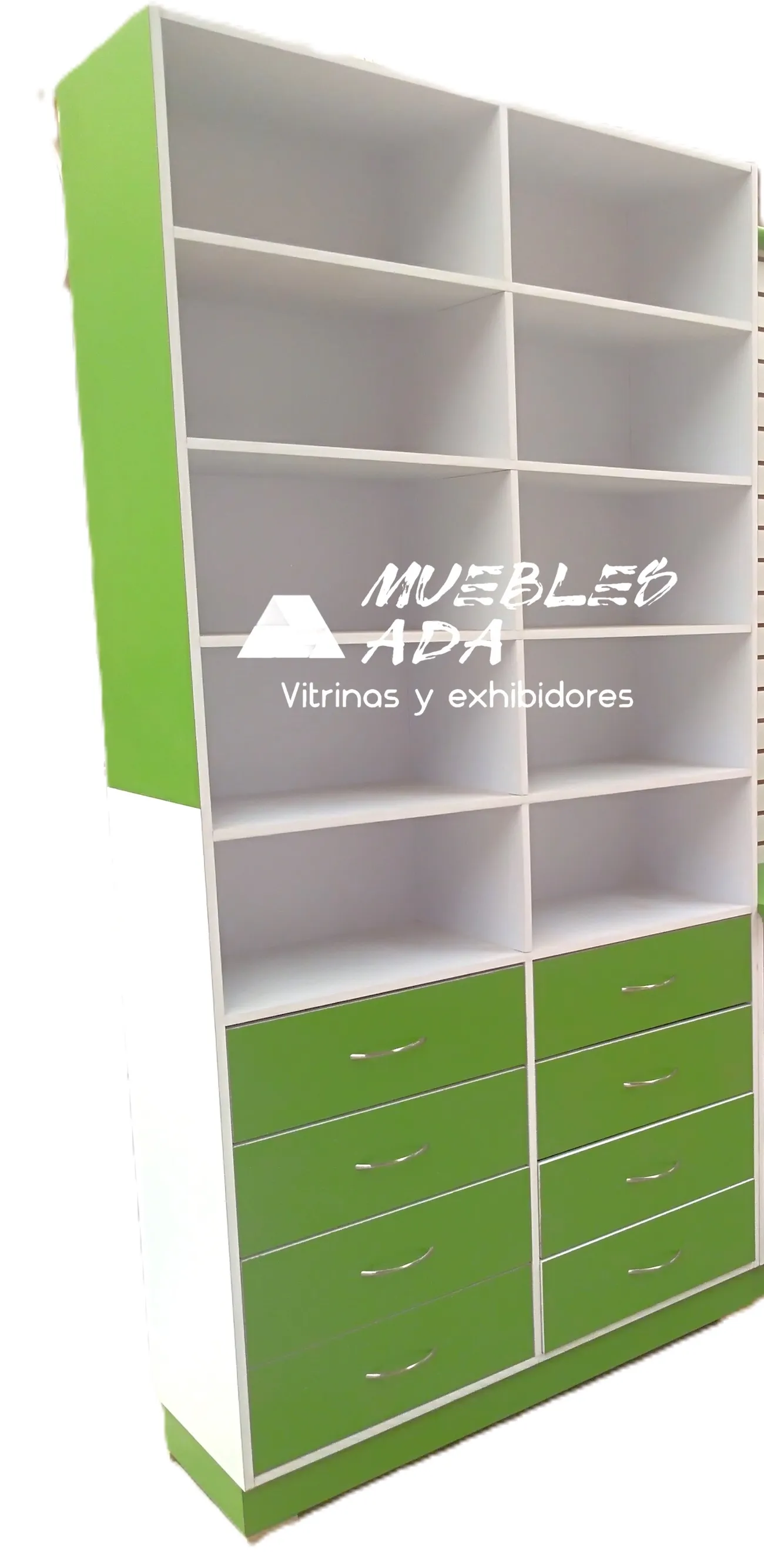 Gabinete clínico con cajoneras en blanco y verde