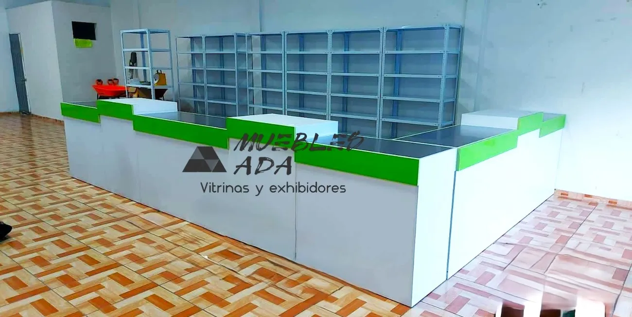 Módulo de caja para farmacia color verde y blanco