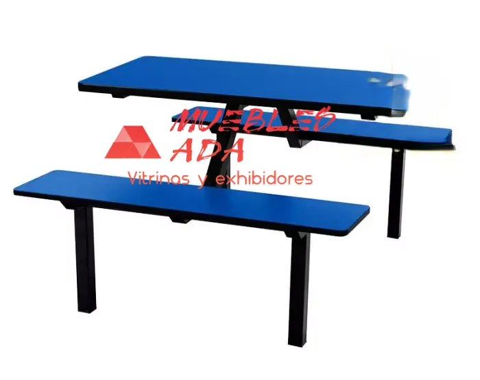 Mesas para restaurant altas en color azul con bancos
