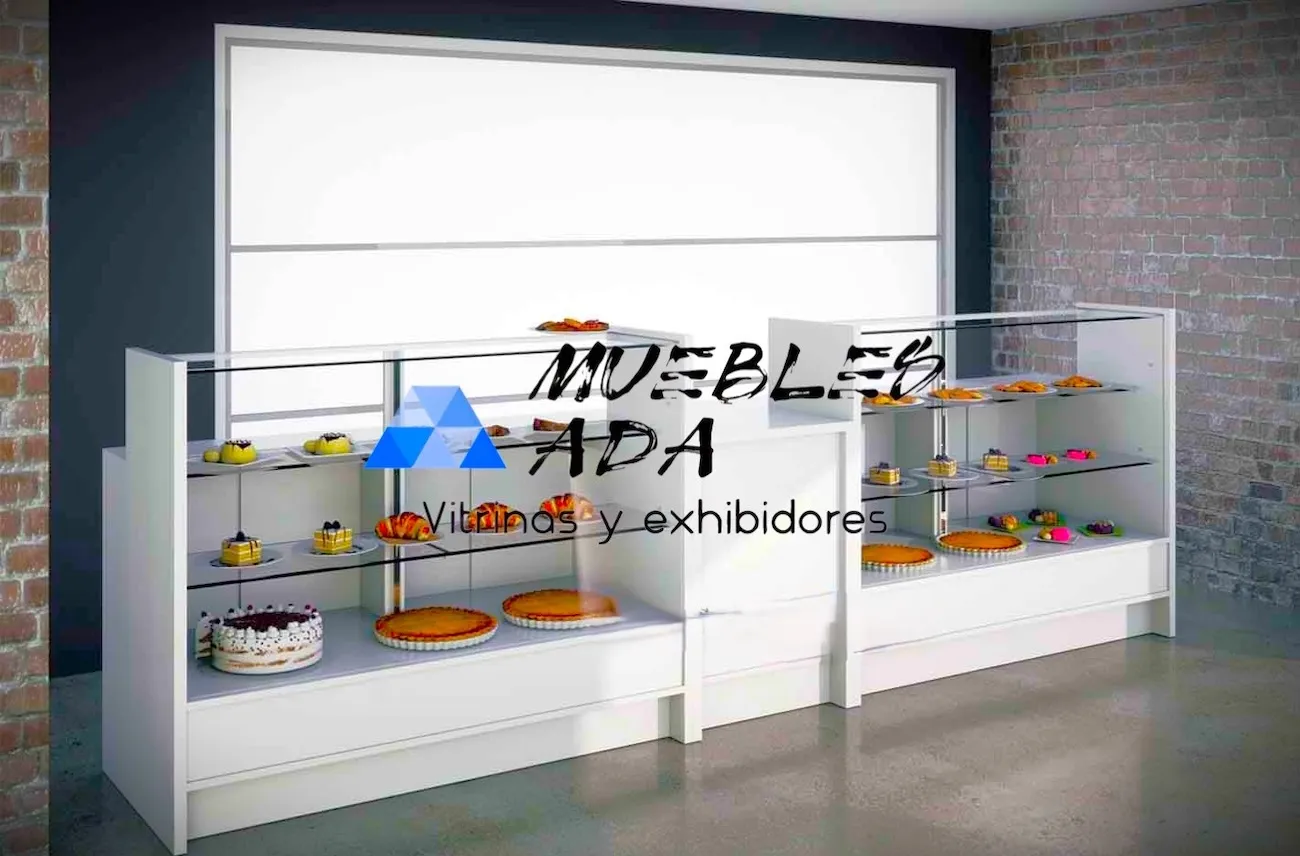 Mostrador vitrina recto con entrepaños de vidrio