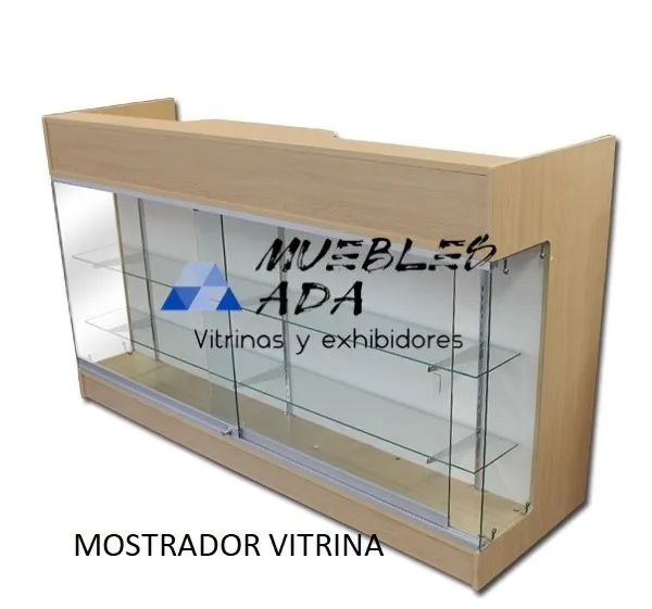 Vitrina para restaurante en vidrio con base de madera